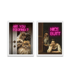 Quirky Neon Bathroom Poster Set of 2 – Funny Cat & Vintage Wall Art