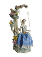 Victorian Girl on Floral Swing Showpiece - Porcelain Princess Figurine