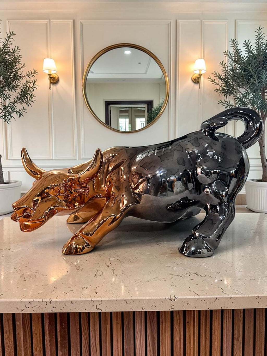 Titan Charge Metallic Bull Sculpture Rose Gold & Gunmetal Edition