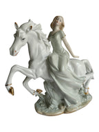 Lady Riding White Horse Showpiece - Victorian Porcelain Princess Figurine