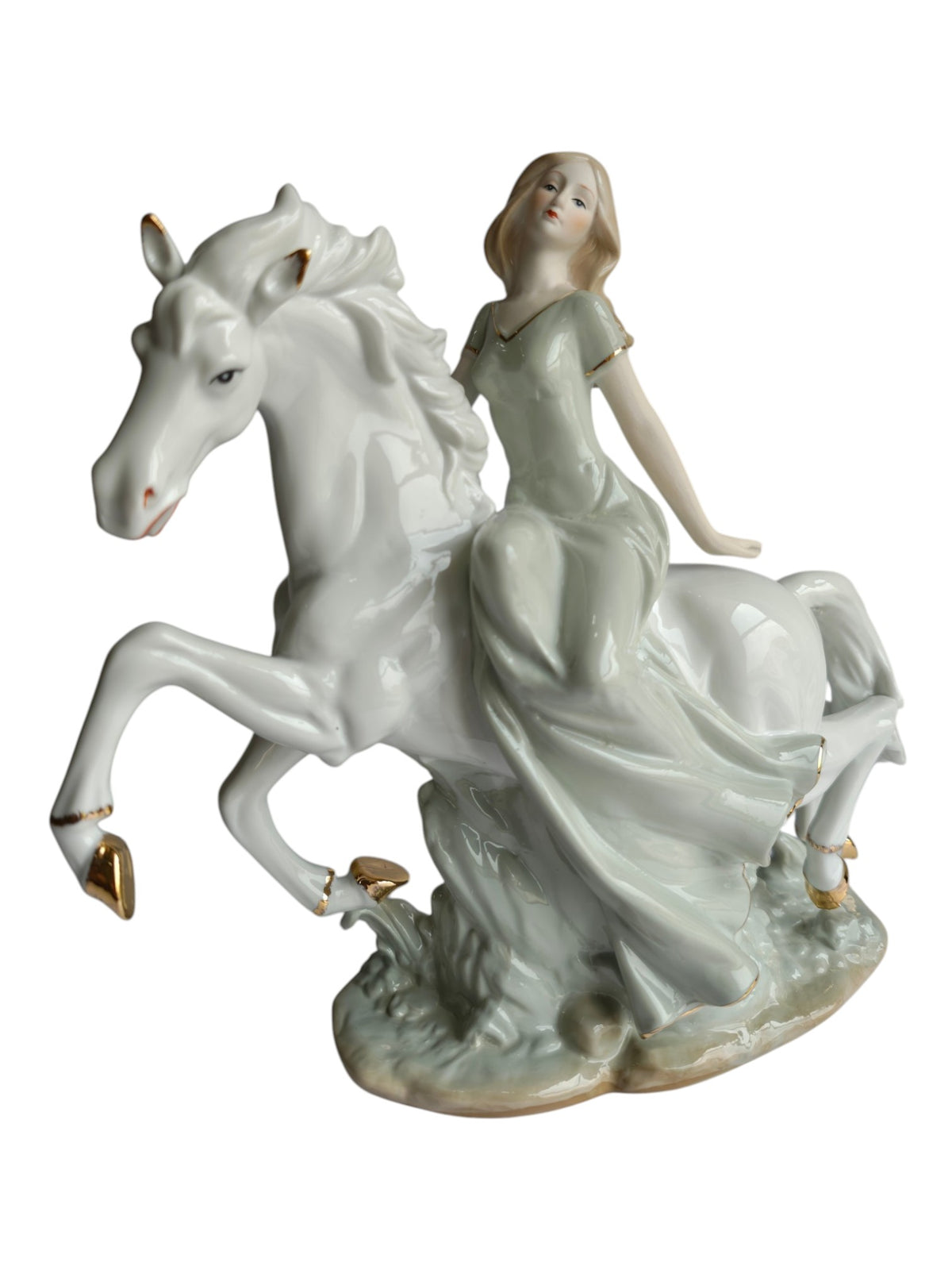 Lady Riding White Horse Showpiece - Victorian Porcelain Princess Figurine