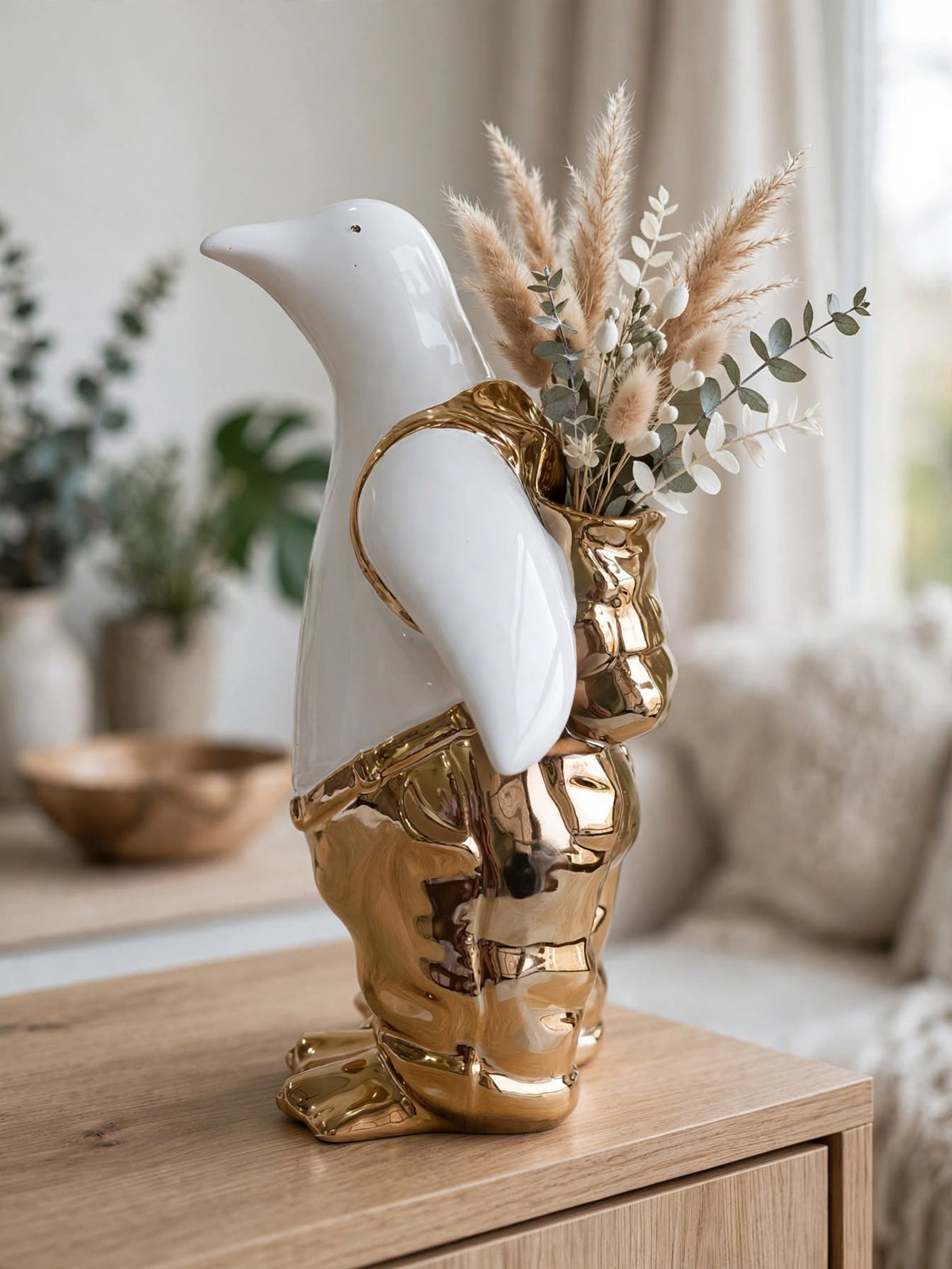 Golden Tux Penguin - Luxury Ceramic Vase Figurine