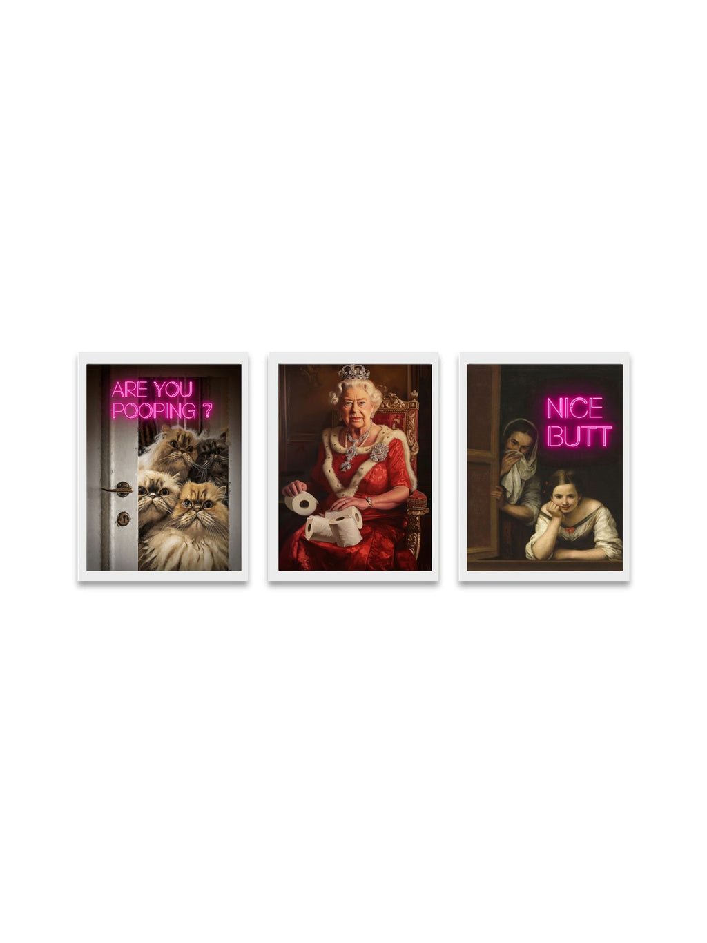 Royal Bathroom Humor Poster Set of 3 – Quirky Vintage Wall Art