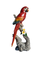 Scarlet Majesty - Lifelike Red Macaw Parrot on Branch Figurine
