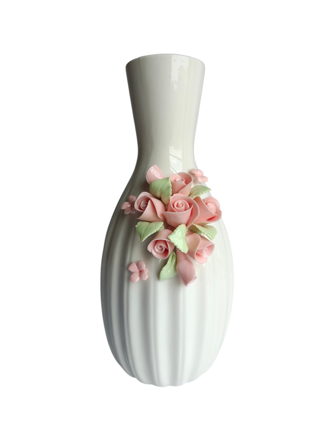 White Ceramic Vase with 3D Pink Rose Applique