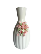 White Ceramic Vase with 3D Pink Rose Applique