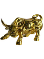 Golden Charging Bull Statue - Luxury Table Showpiece
