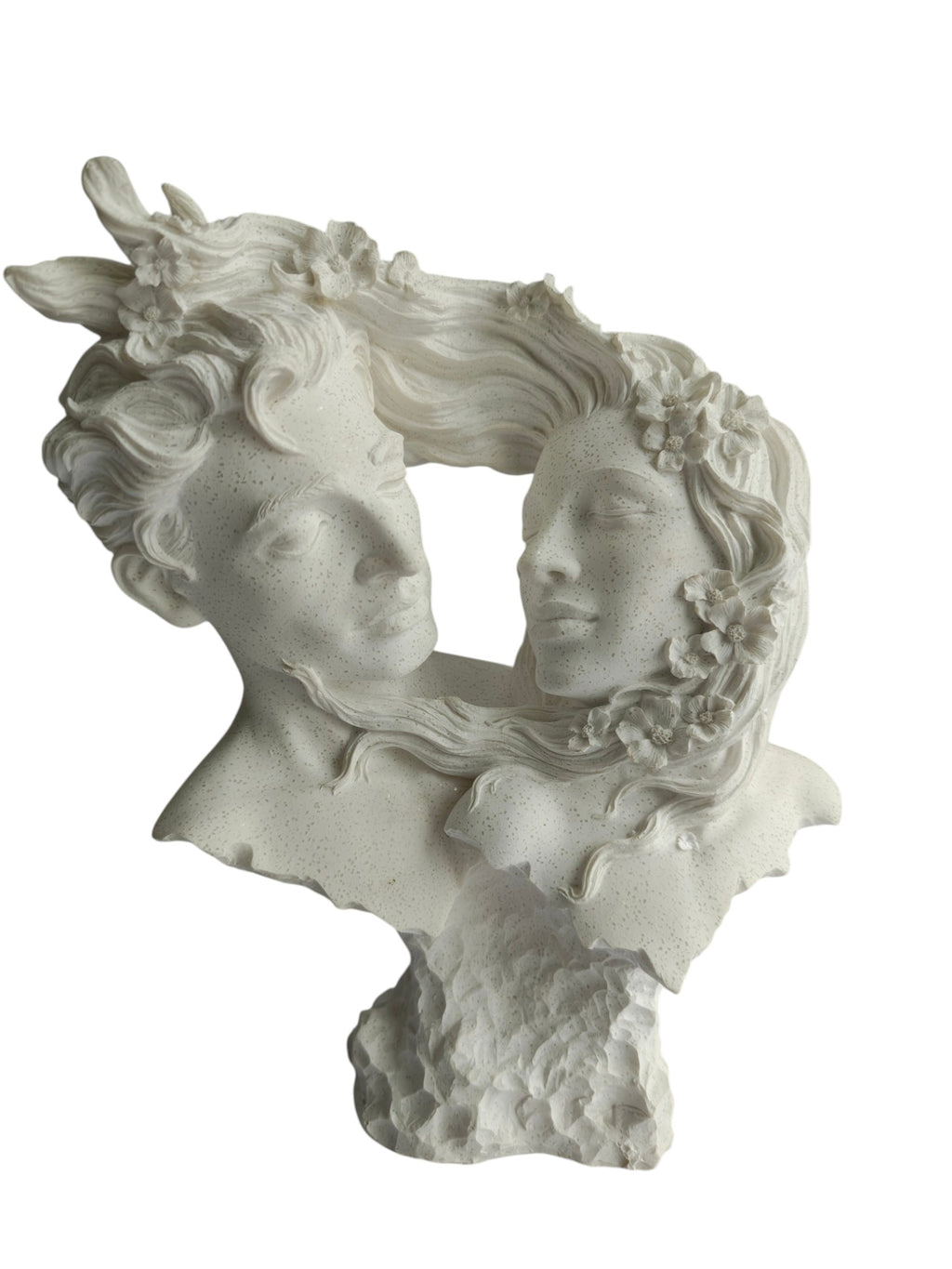 Soulmates Love Couple Bust Statue - Romantic Couple Face with Floral Hair