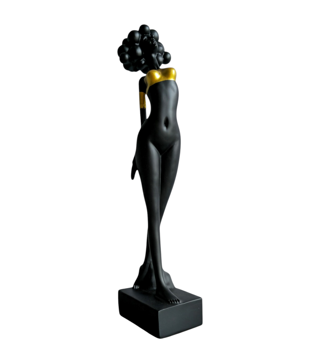 Premium & Elegant Black Polyresin Golden Strip Standing Lady