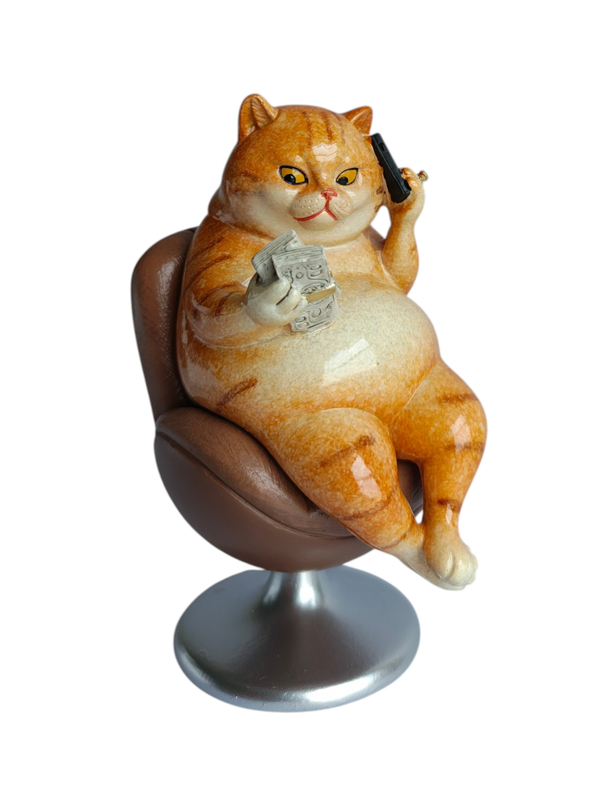 Boss Cat - Millionaire Cat on Swivel Chair with Money & Phone Figurine