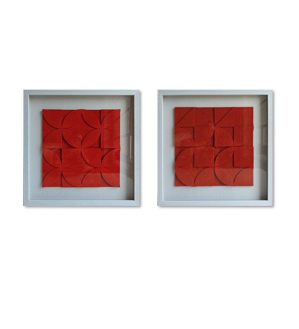Luxury Orange Abstract Wooden Wall Frame Set of 2