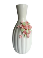 White Ceramic Vase with 3D Pink Rose Applique