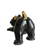 Playful French Bulldog - Glossy Black & Gold Ceramic Dog Sculpture (Stretching Pose)