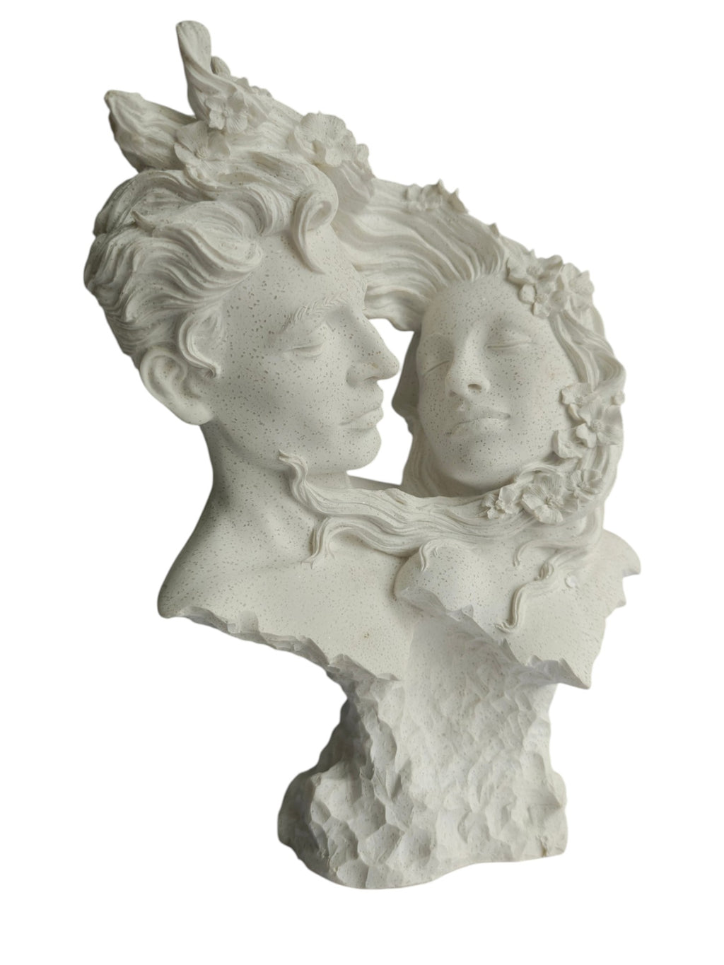 Soulmates Love Couple Bust Statue - Romantic Couple Face with Floral Hair