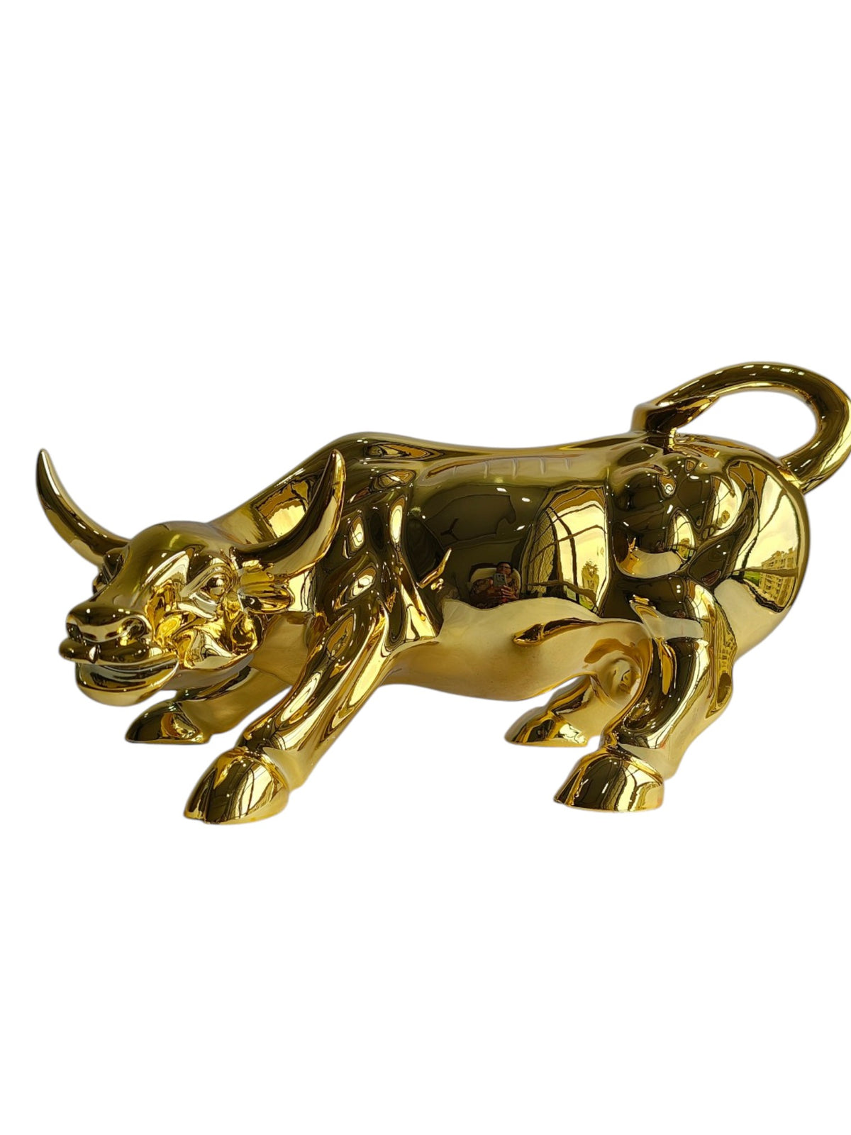 Golden Charging Bull Statue - Luxury Table Showpiece