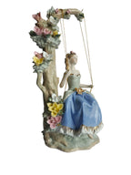 Victorian Girl on Floral Swing Showpiece - Porcelain Princess Figurine