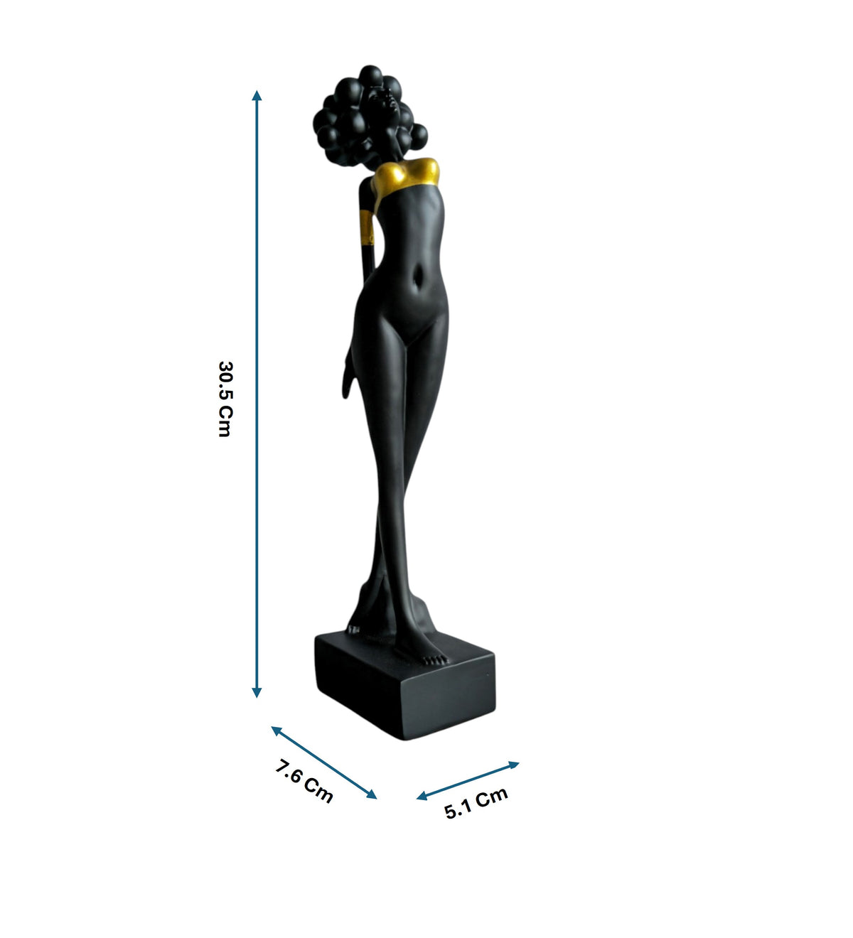 Premium & Elegant Black Polyresin Golden Strip Standing Lady