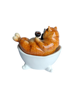 Chill Cat - Drunk Cat in Bathtub with Wine Bottle Figurine