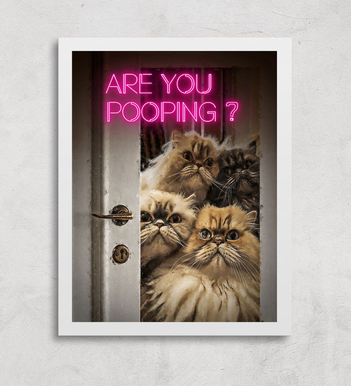 Quirky Neon Bathroom Poster Set of 2 – Funny Cat & Vintage Wall Art