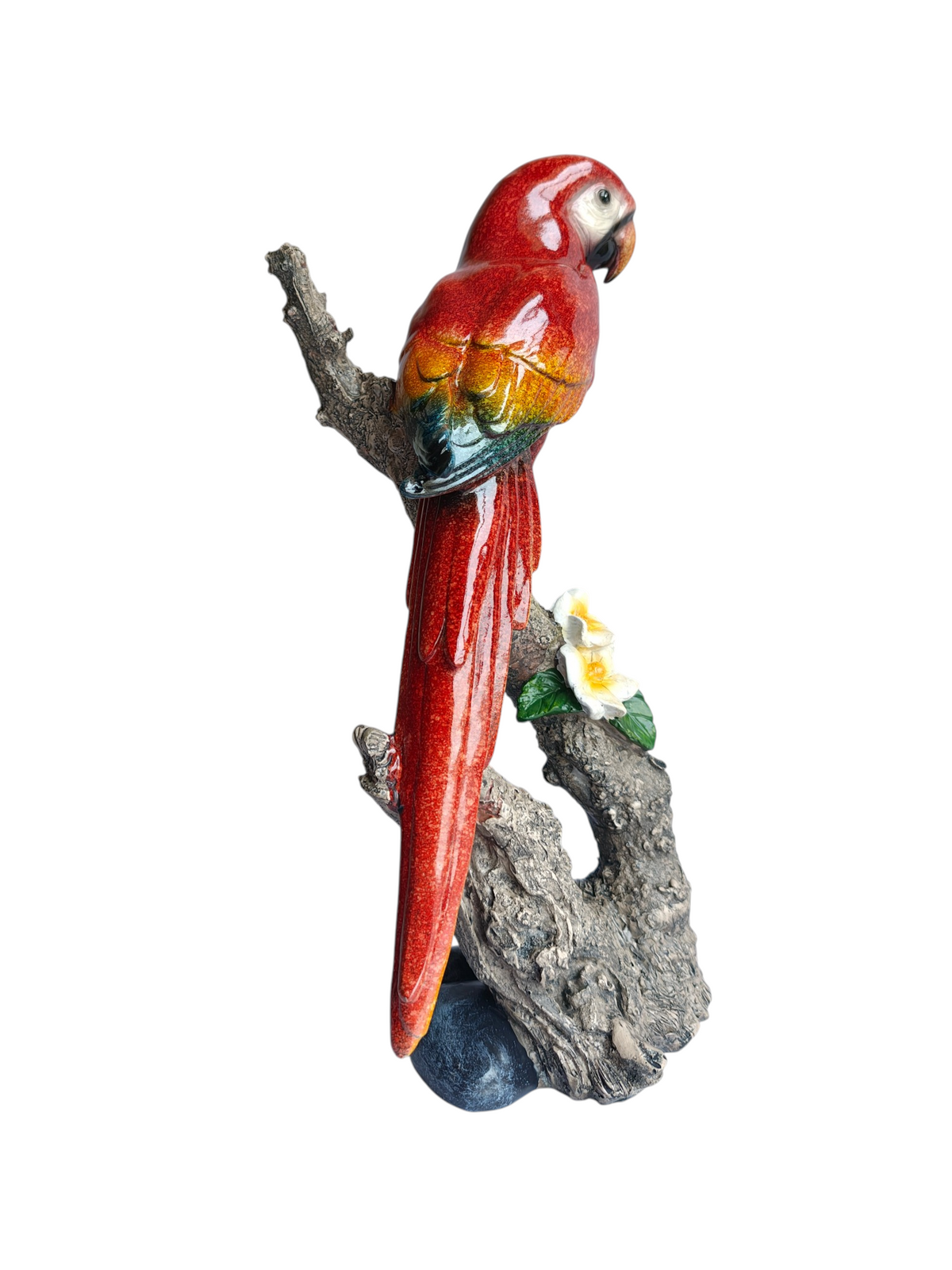 Scarlet Majesty - Lifelike Red Macaw Parrot on Branch Figurine