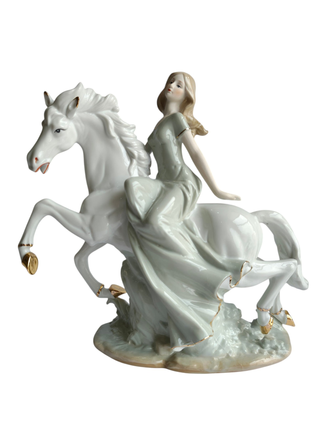 Lady Riding White Horse Showpiece - Victorian Porcelain Princess Figurine