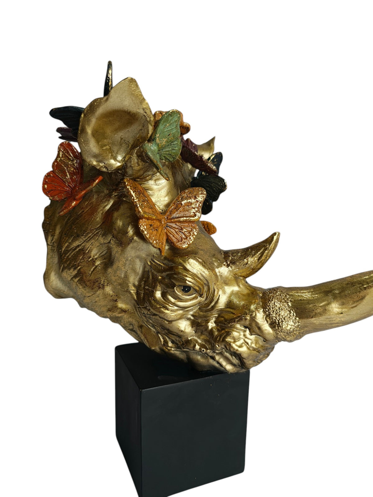 Golden Rhino Butterfly Sculpture - Luxury Resin Table Decor