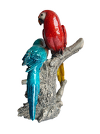 Tropical Companions - Pair of Lovebird Macaw Parrots Couple Figurine