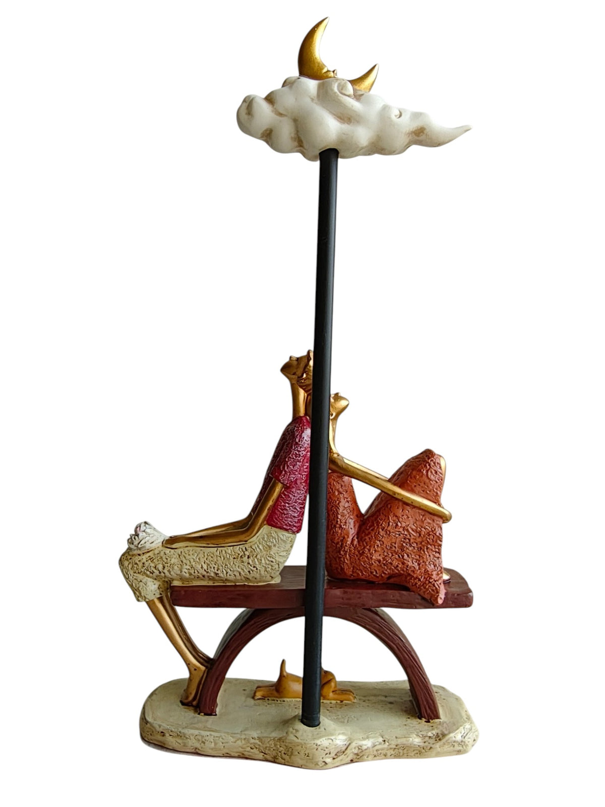 Moonlit Romance - Romantic Couple Sitting on Bench with Dog Figurine