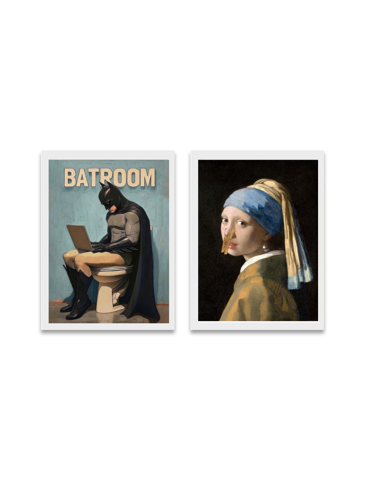 Quirky Bathroom Classics Poster Set of 2 – Funny Vintage Wall Art