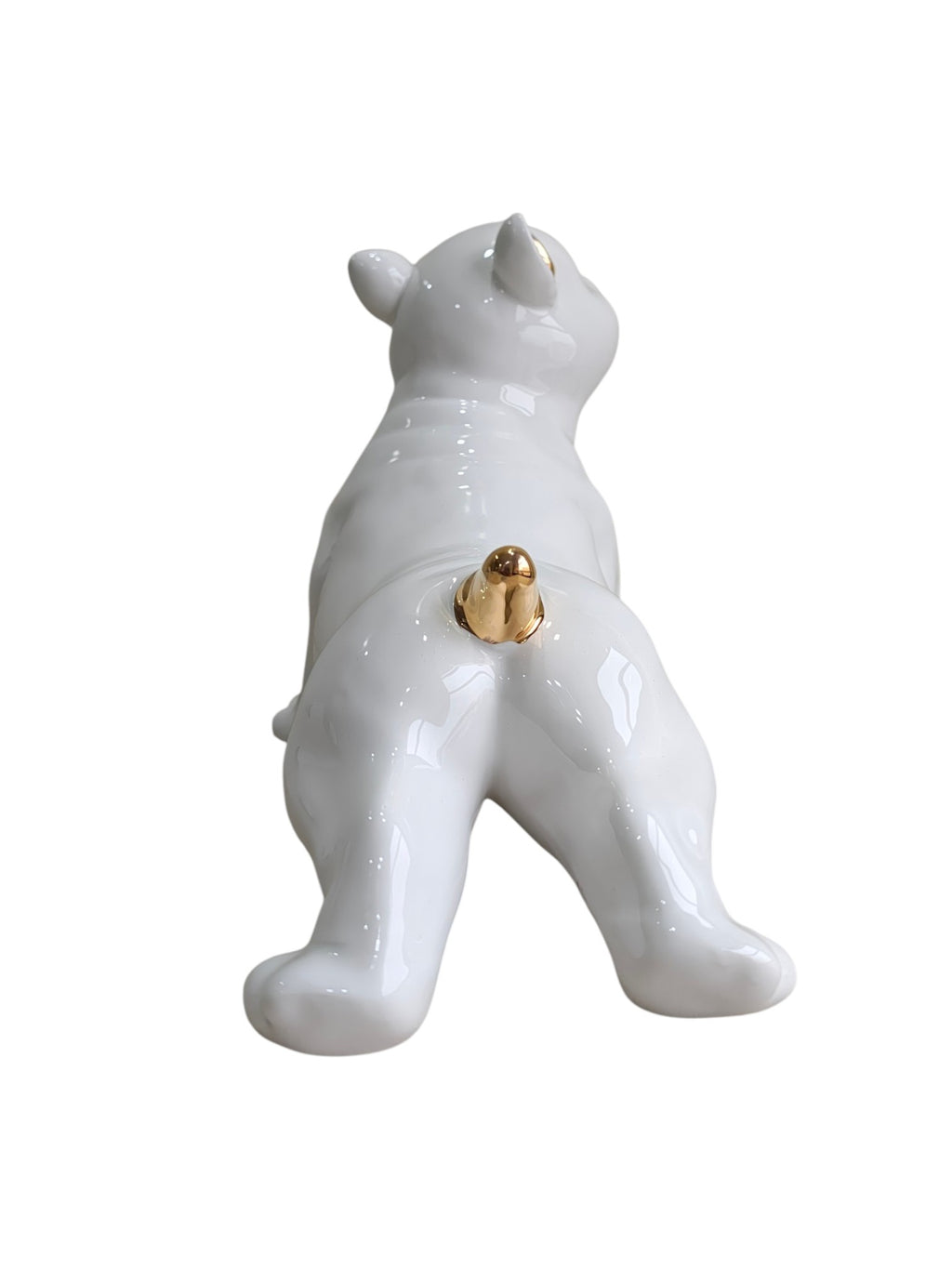 Glossy White Ceramic Puppy Figurine with Golden Accents