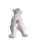 Glossy White Ceramic Puppy Figurine with Golden Accents