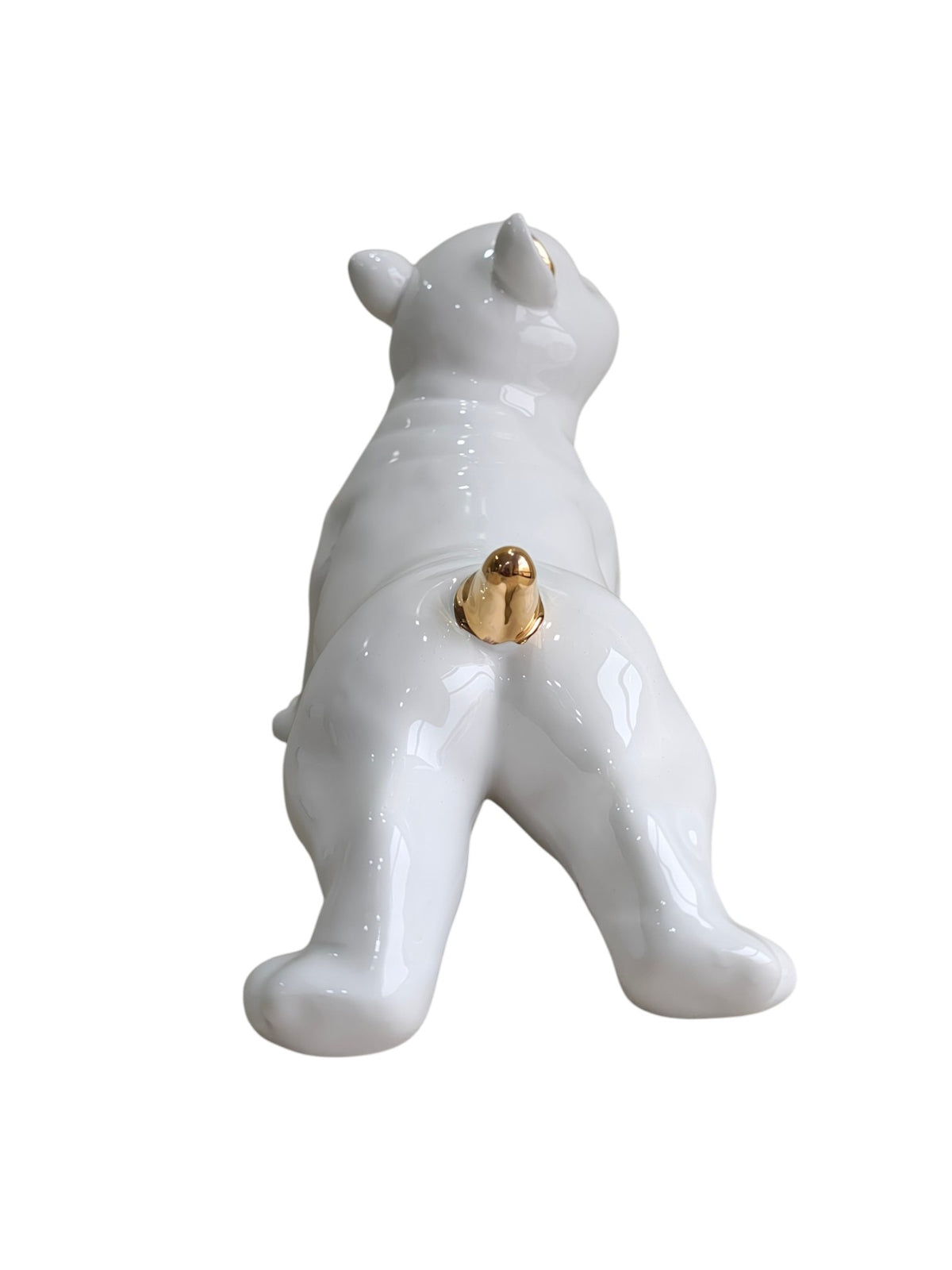Glossy White Ceramic Puppy Figurine with Golden Accents