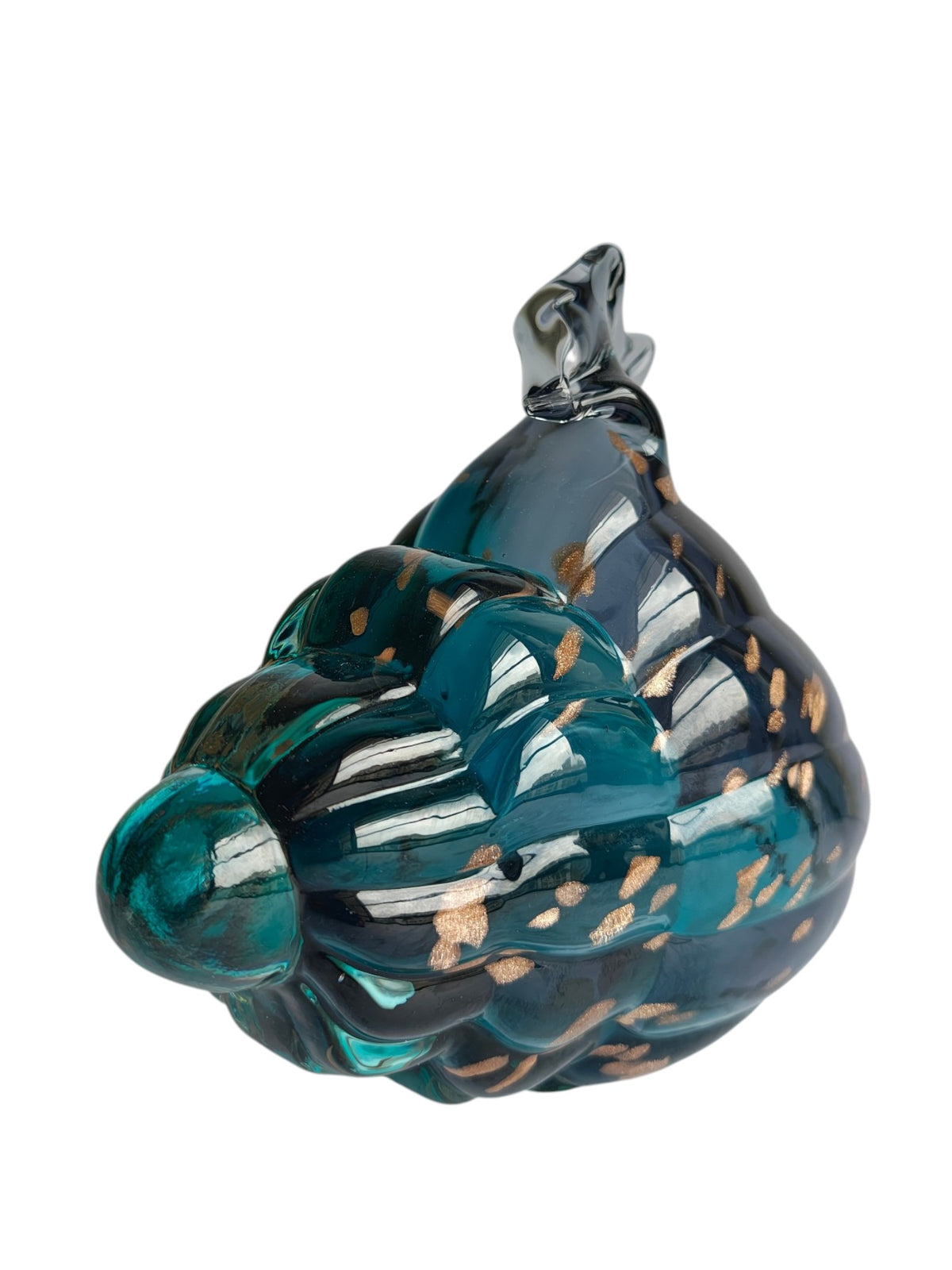 Luxury Aqua Blue Conch Shell Showpiece - Hand Blown Glass with Gold Flakes