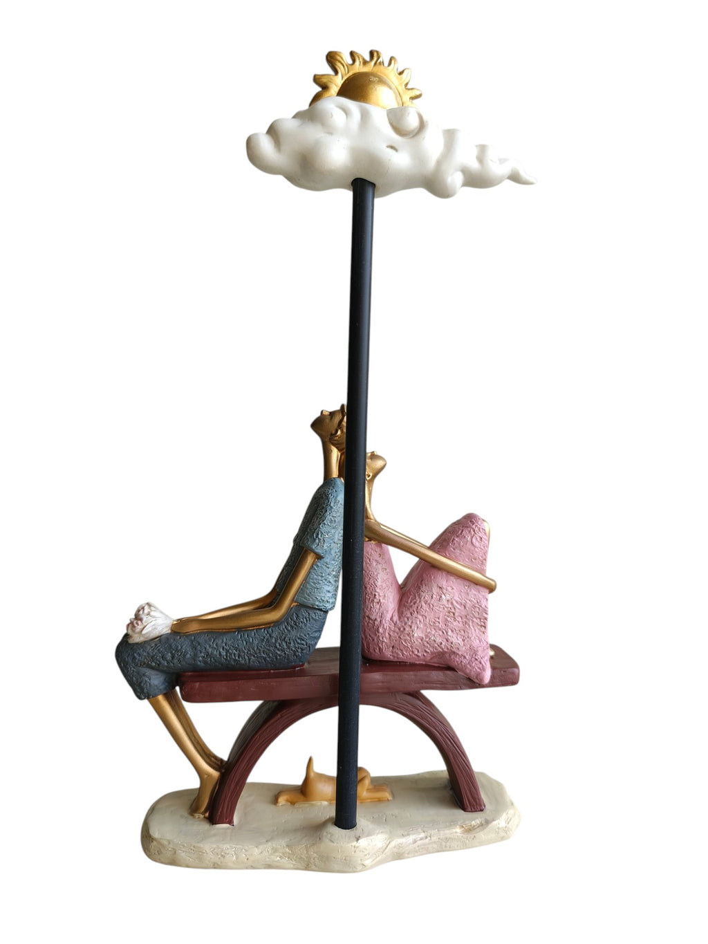 Sunny Day Dreamers - Couple on Bench Under Sun & Cloud Showpiece