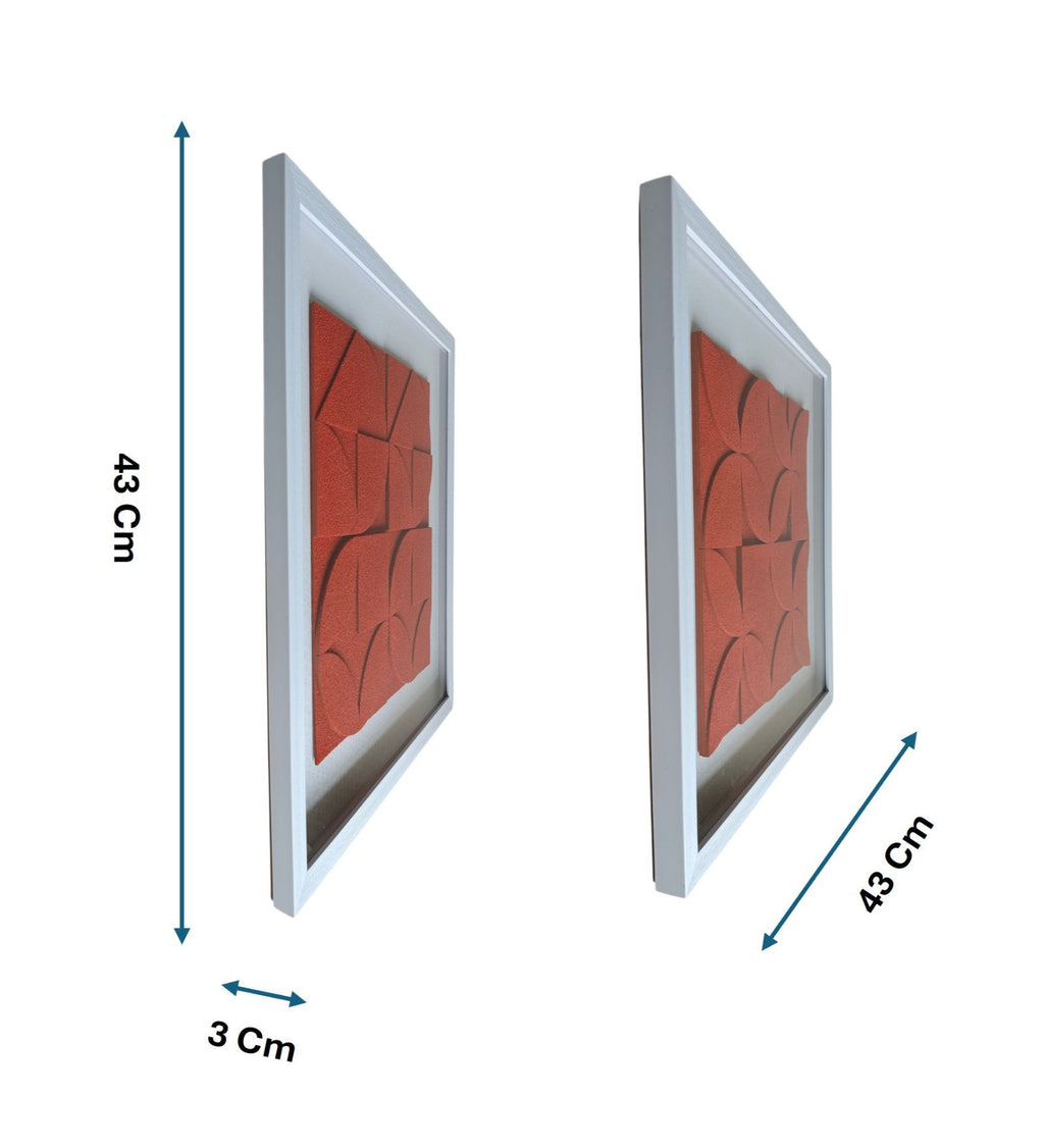 Luxury Orange Abstract Wooden Wall Frame Set of 2