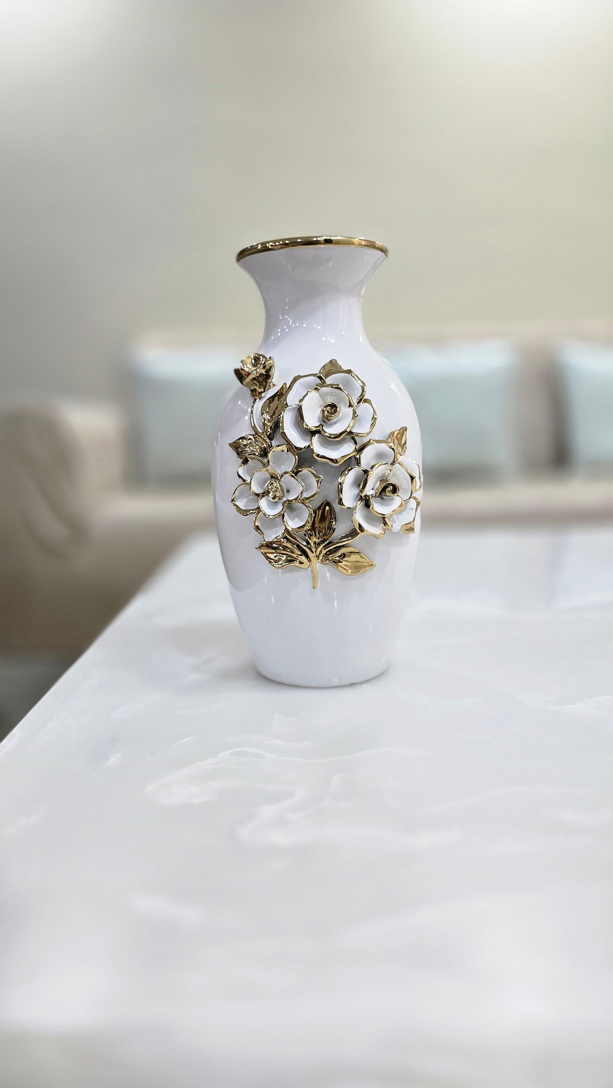 White & Golden Ceramic Premium & Elegant Large Vase