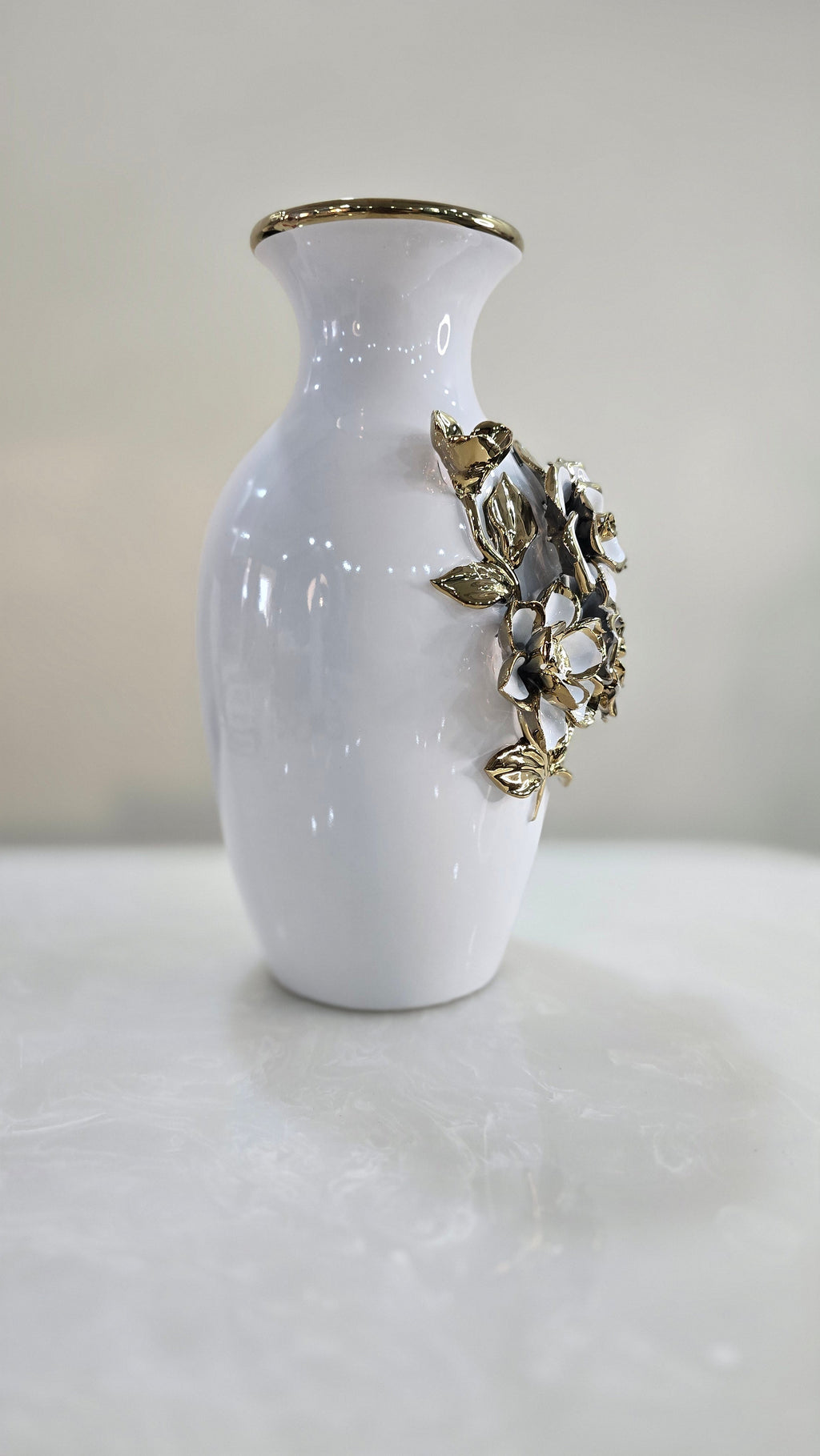 White & Golden Ceramic Premium & Elegant Large Vase