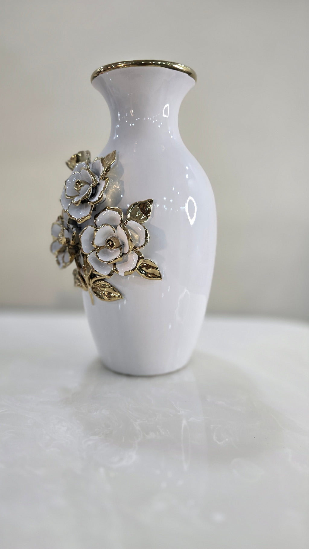 White & Golden Ceramic Premium & Elegant Large Vase