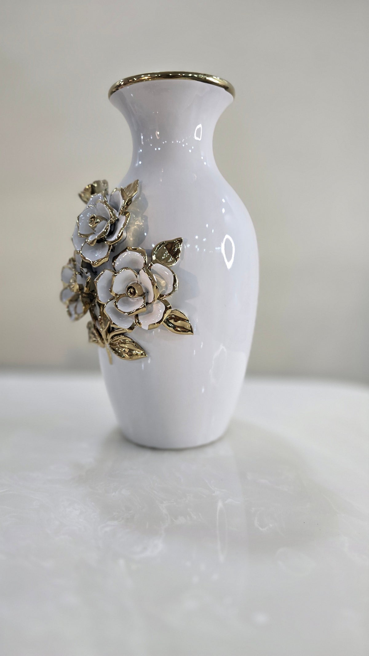 White & Golden Ceramic Premium & Elegant Large Vase