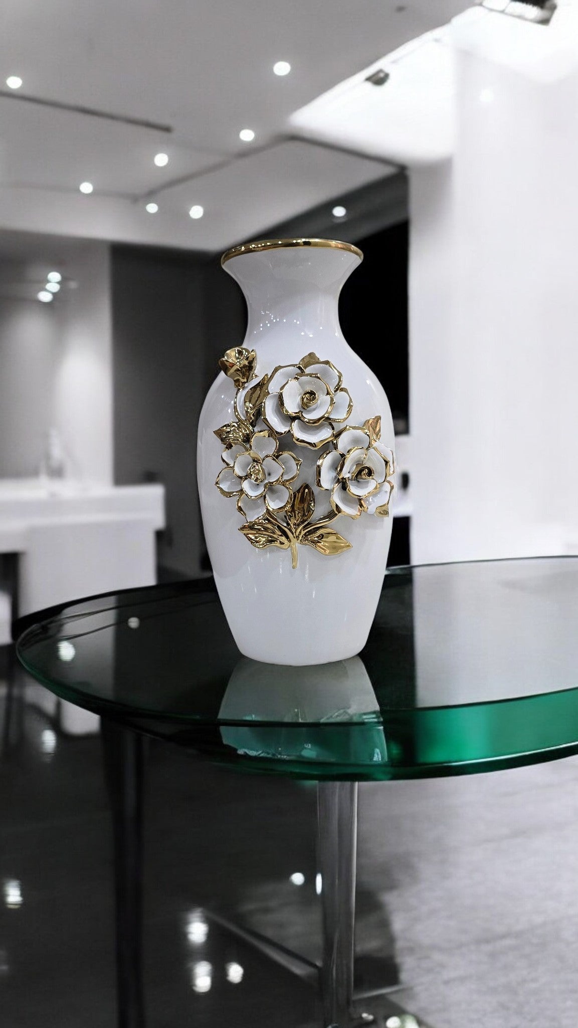 White & Golden Ceramic Premium & Elegant Large Vase