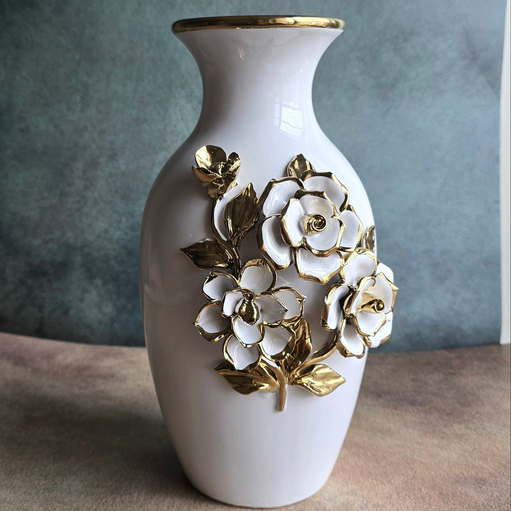 White & Golden Ceramic Premium & Elegant Large Vase