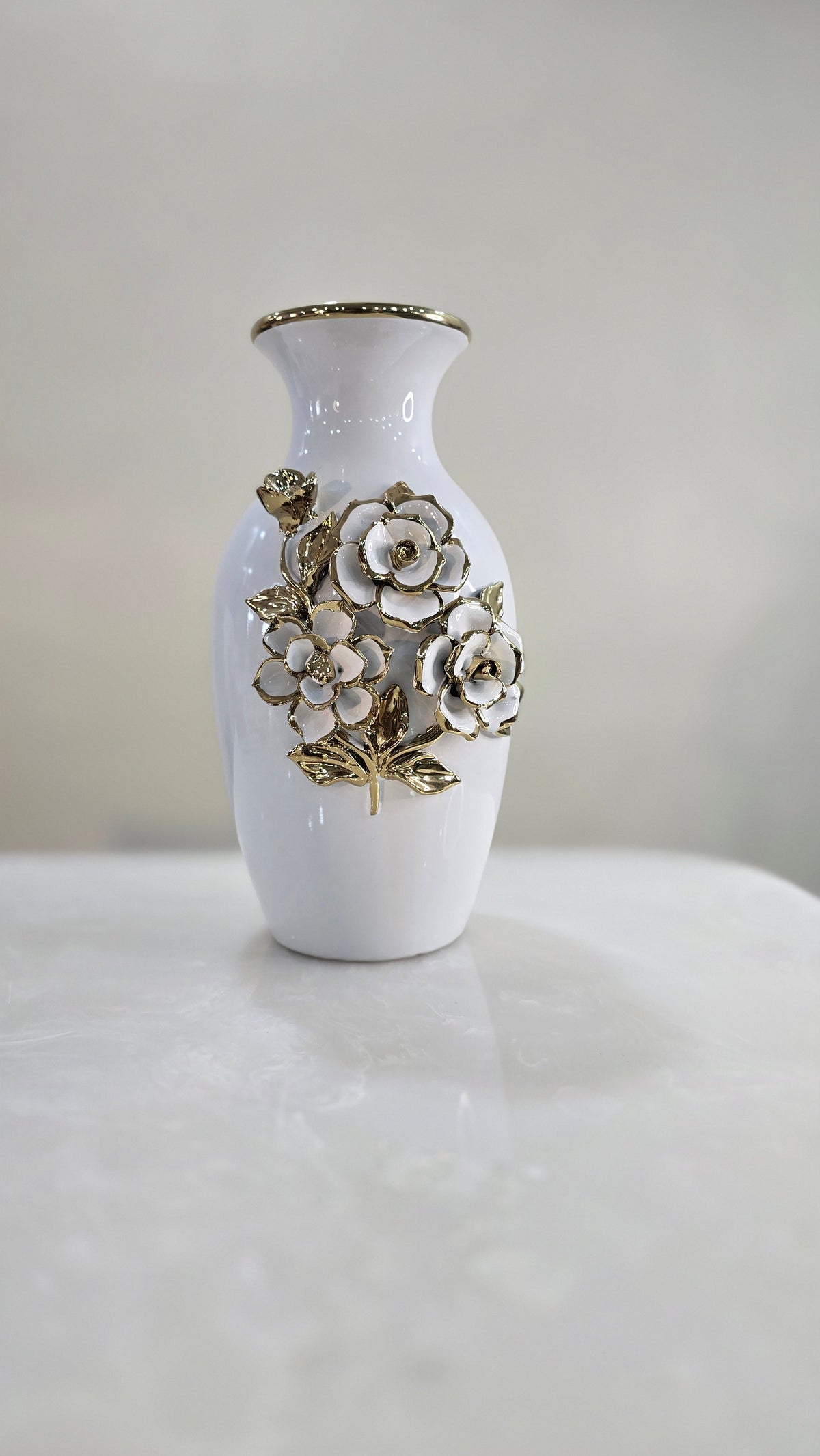 White & Golden Ceramic Premium & Elegant Large Vase
