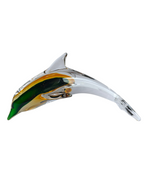 Sunset Splash - Amber & Emerald Handblown Glass Dolphin Figurine