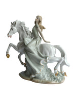 Lady Riding White Horse Showpiece - Victorian Porcelain Princess Figurine