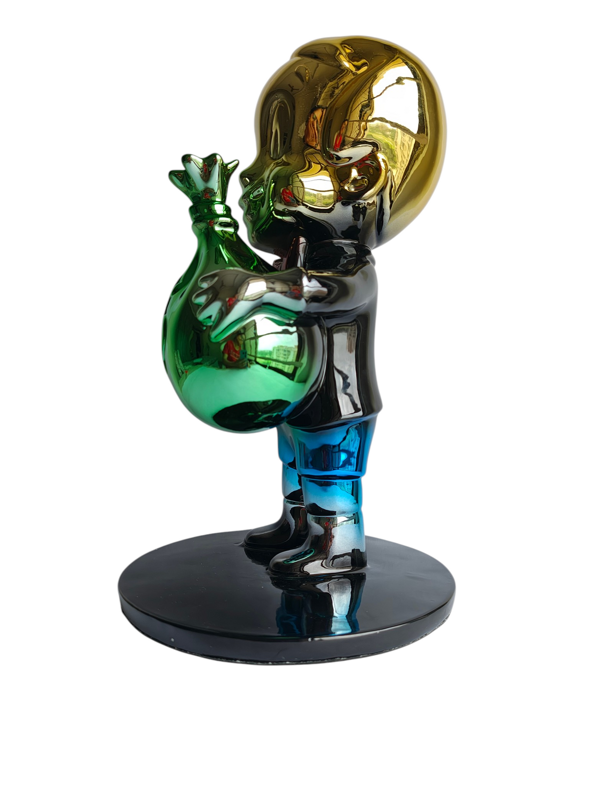 Richie Rich Pop Art Sculpture with Gold Head & Green Money Bag