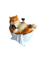 Chill Cat - Drunk Cat in Bathtub with Wine Bottle Figurine