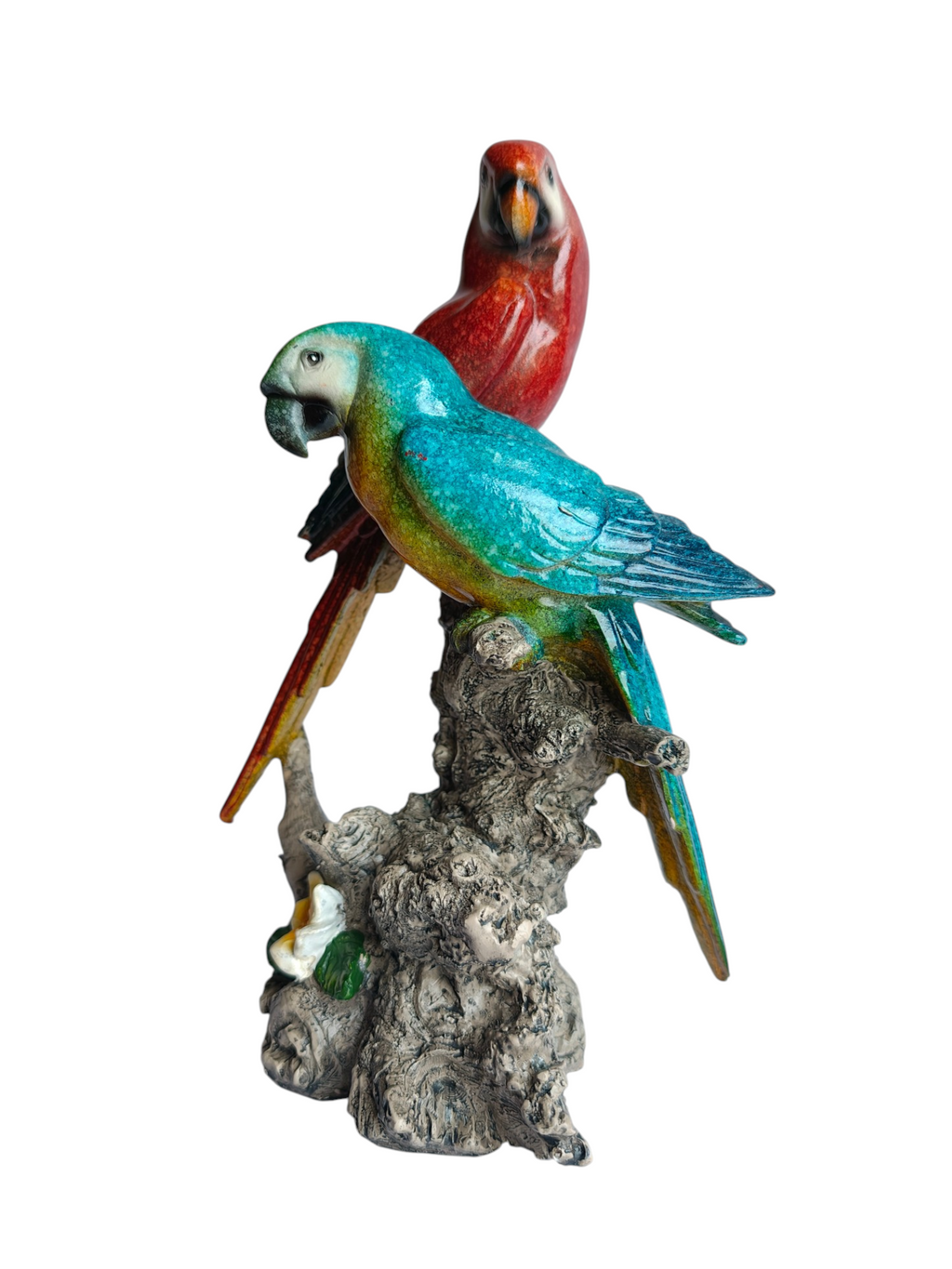 Tropical Companions - Pair of Lovebird Macaw Parrots Couple Figurine