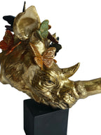Golden Rhino Butterfly Sculpture - Luxury Resin Table Decor