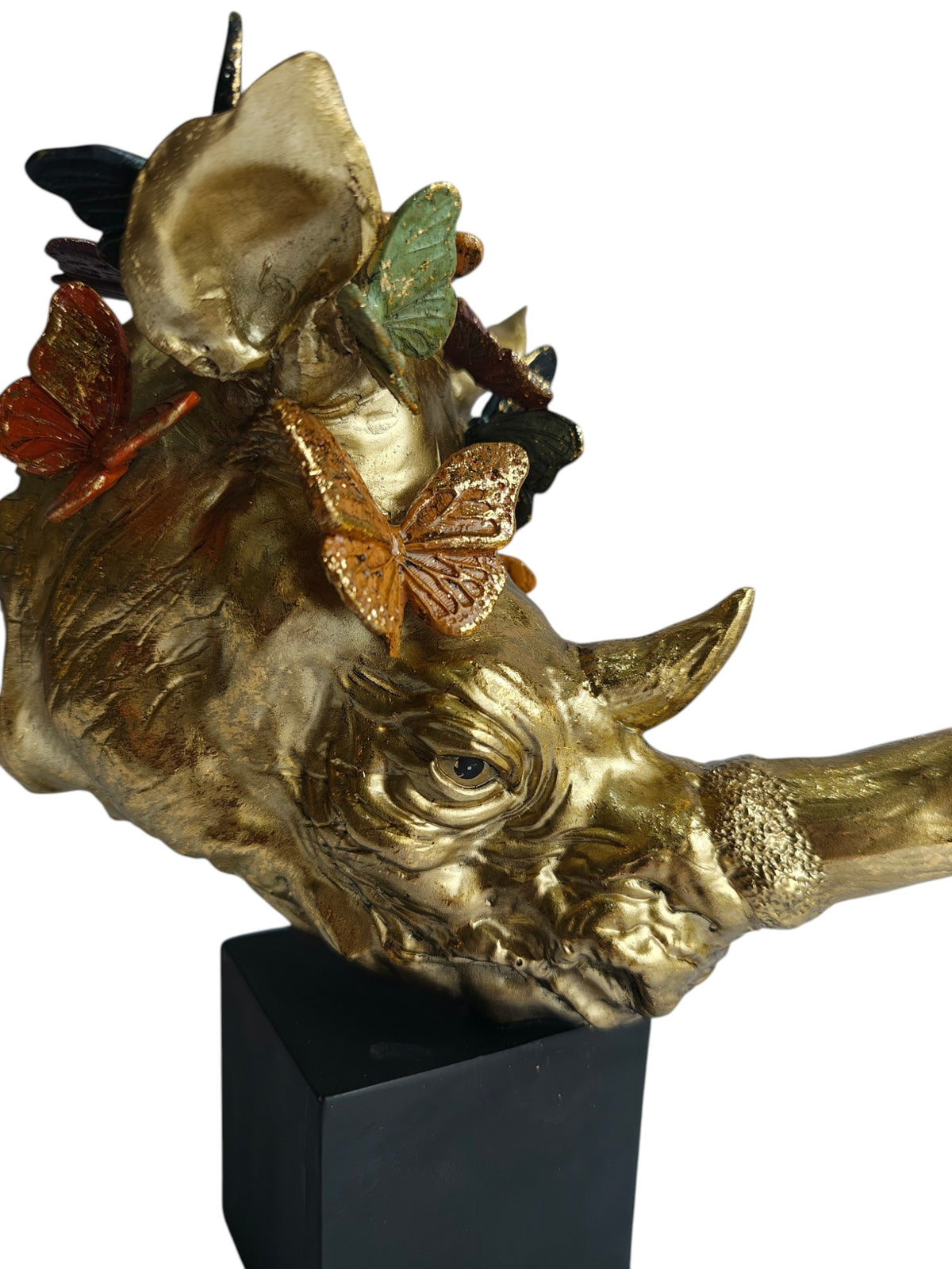 Golden Rhino Butterfly Sculpture - Luxury Resin Table Decor
