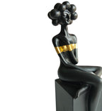 Black Bubble Hair Sitting Lady